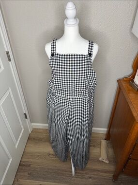 Black & White Gingham Wide-Leg Romper with Adjustable Straps